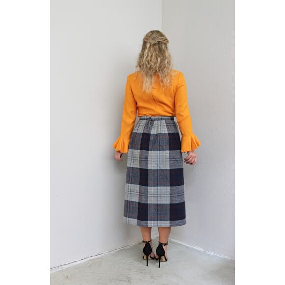 1970's Vintage Plaid Midi Fall Wool Skirt ~ Women's XS SM ~ 26" to 27" Waist 70s - Picture 5 of 9